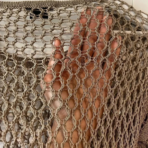 THEORY NEW Tarana Sphere Neutral Crocheted Mesh Drop Shoulder Top - Picture 8 of 8